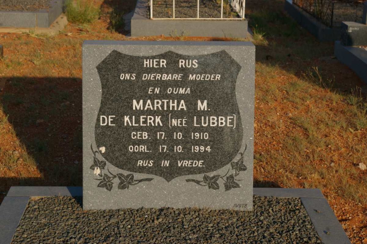 KLERK Martha M., de nee LUBBE 1910-1994