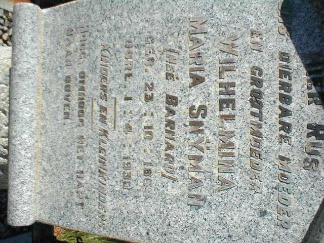 SNYMAN Wilhelmina Maria nee BARNARD 1864-1938