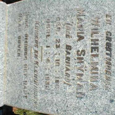 SNYMAN Wilhelmina Maria nee BARNARD 1864-1938