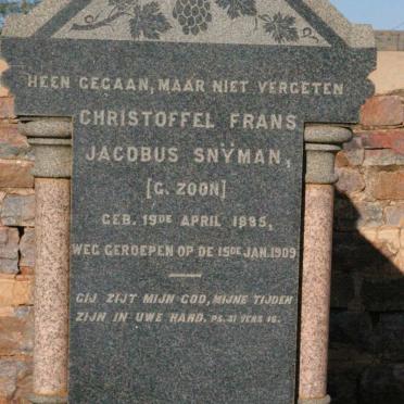 SNYMAN Christoffel Frans Jacobus 1885-1909