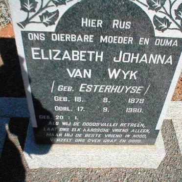 WYK Elizabeth Johanna, van nee ESTERHUYSE 1878-1980