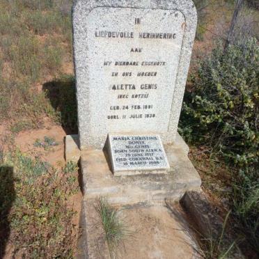 GENIS Aletta nee KOTZE 1891-1938 :: DONEY Maria Christina nee GENIS 1917-2008