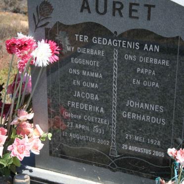 AURET Johannes Gerhardus 1928-2006 &amp; Jacoba Frederika COETZEE 1931-2002