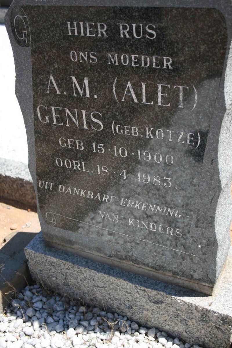GENIS A.M. nee KOTZE 1900-1983