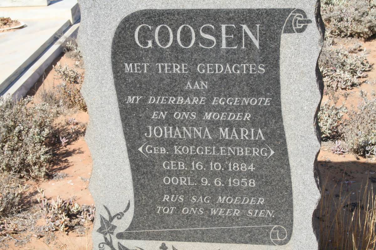 GOOSEN Johanna Maria nee KOEGELENBERG 1884-1958