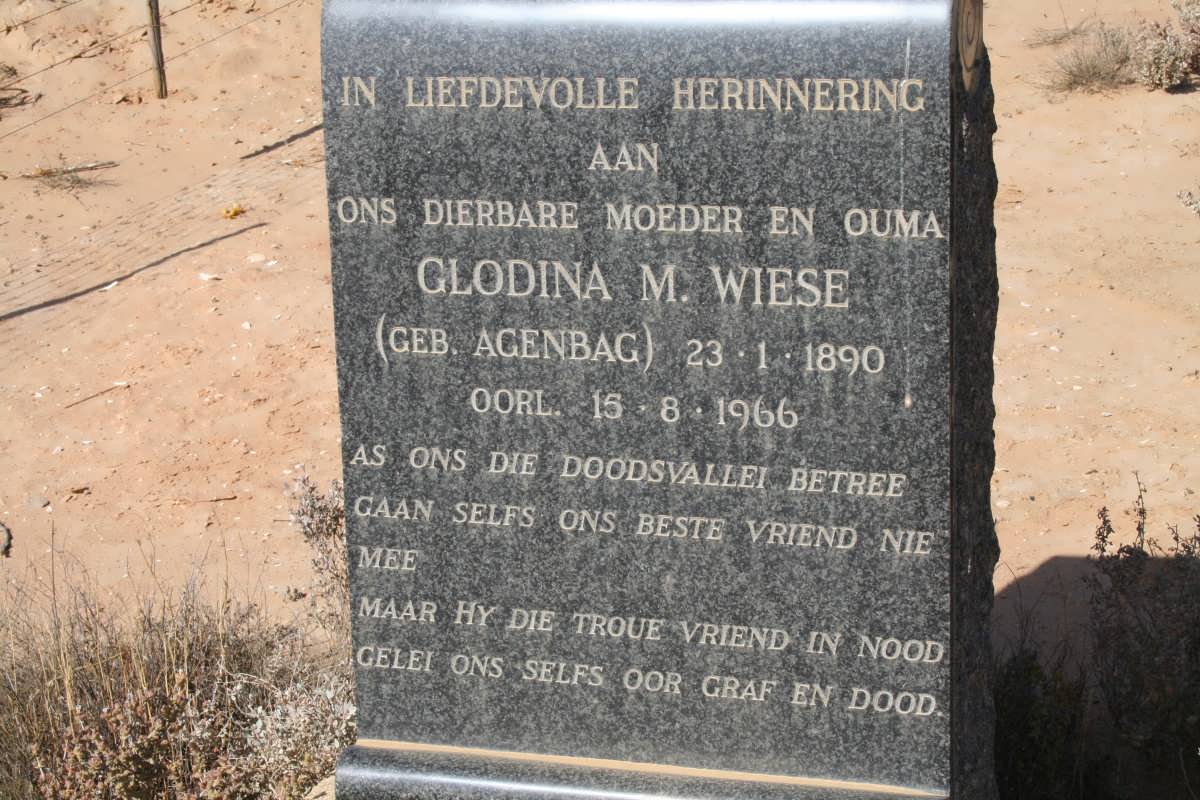 WIESE Glodina M.nee AGENBAG 1890-1966