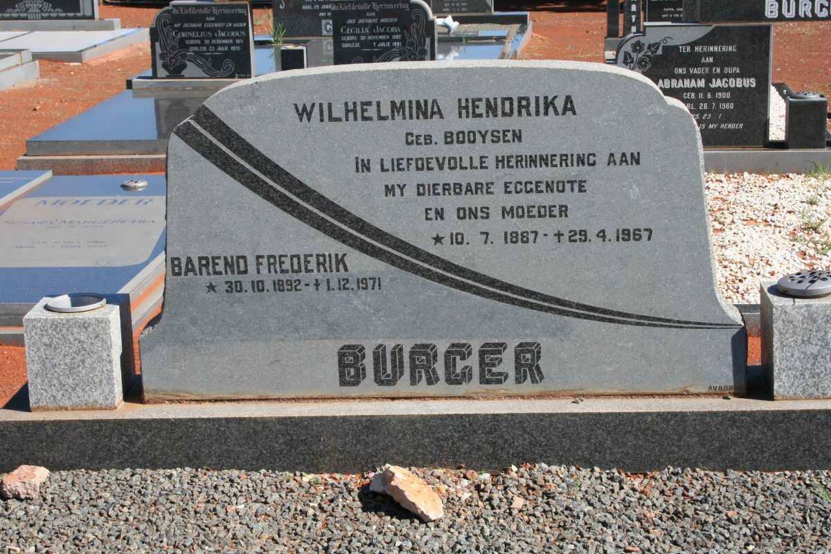 BURGER Barend Frederik 1892-1971 &amp; Wilhelmina Hendrika BOOYSEN 1887-1967