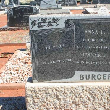 BURGER  Hendrik J 1872-1967 &amp; Anna L. NOETH 1876-1947