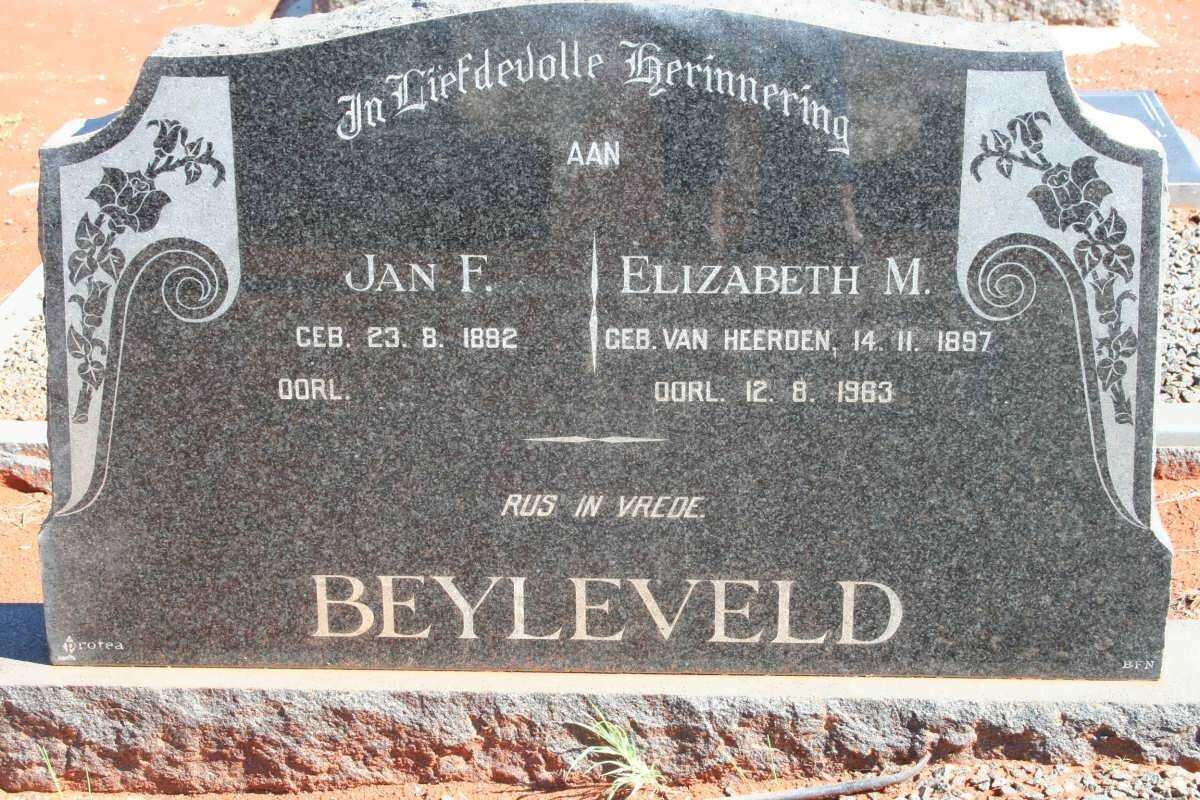 BEYLEVELD Jan F. 1882-  &amp; Elizabeth M. VAN HEERDEN 1897-1963