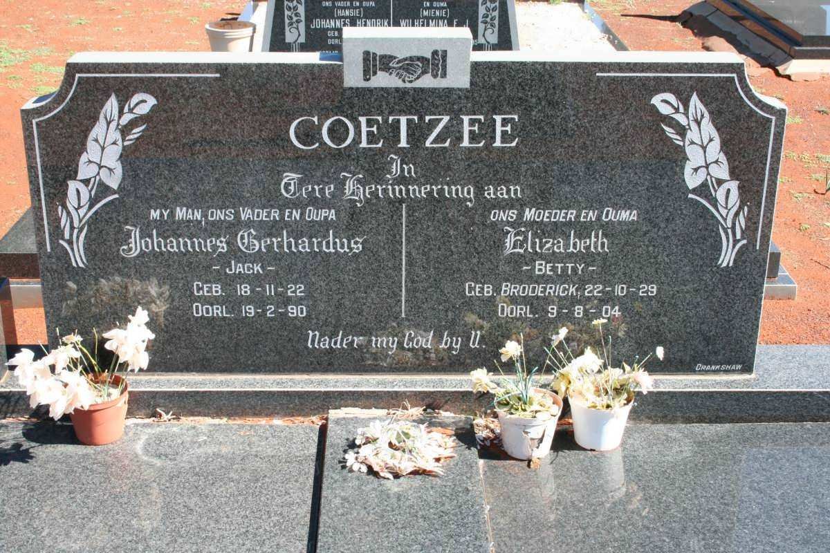COETZEE Johannes Gerhardus 1922-1990 &amp; Elizabeth BRODERICK 1929-2004