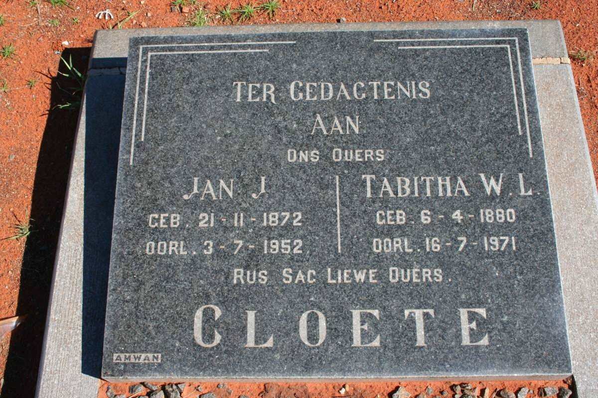 CLOETE Jan J. 1872-1952 &amp;  Tabitha W.L. 1880-1971
