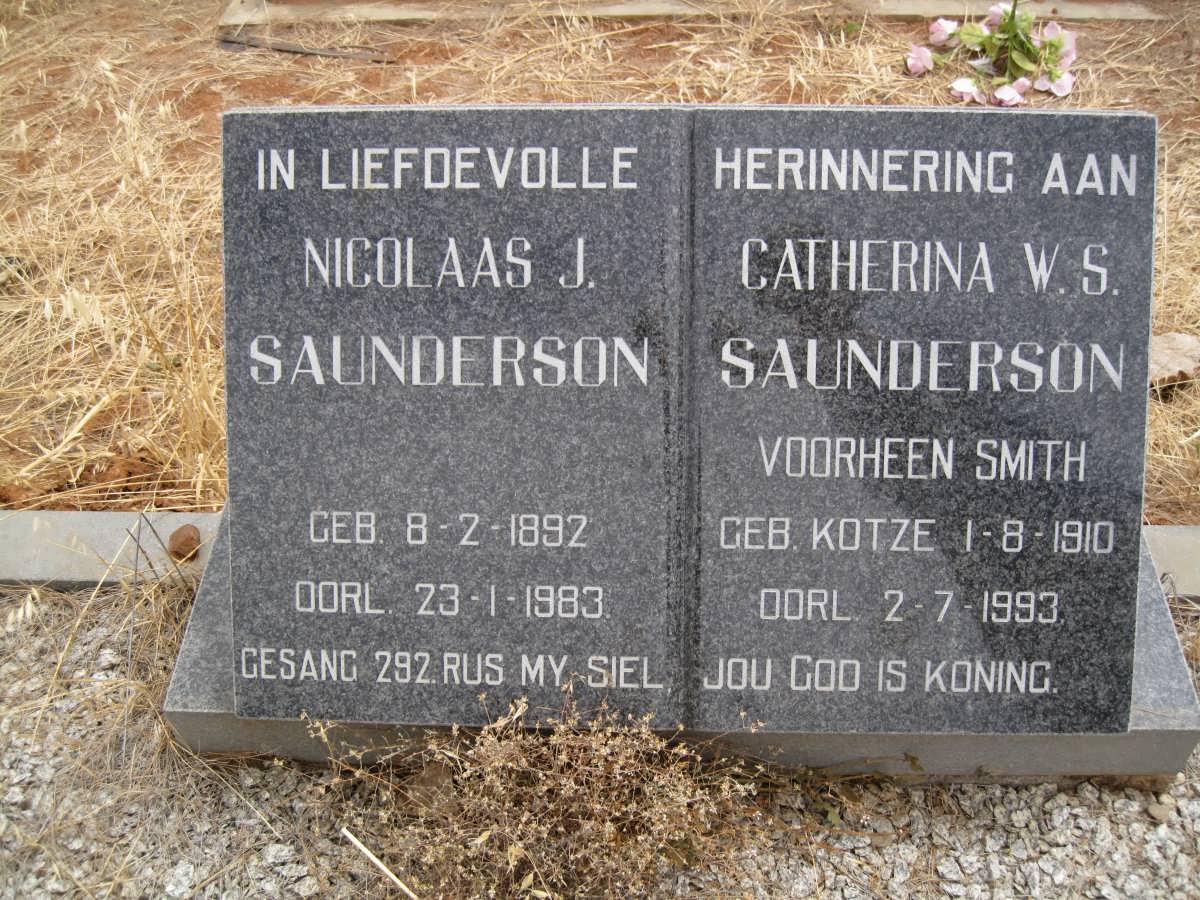 SAUNDERSON Nicolaas J. 1892-1983 &amp; Catherina W.S. voorheen SMITH nee KOTZE 1910-1993