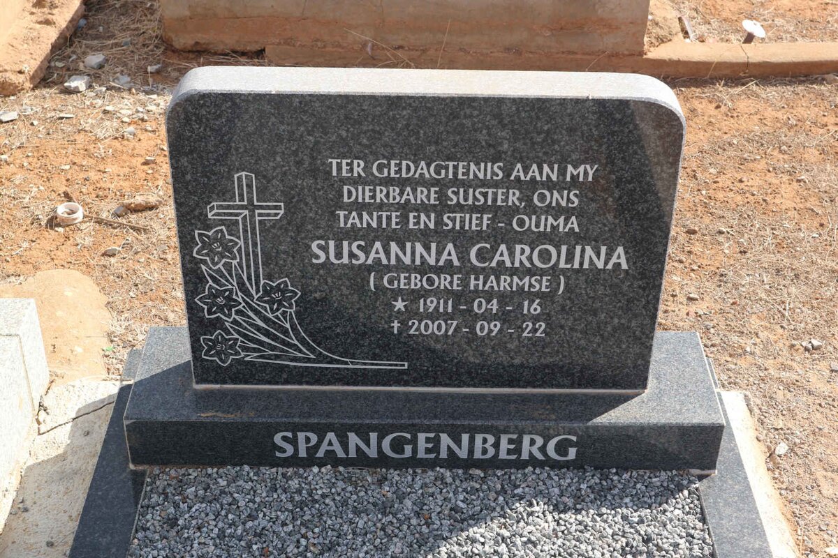 SPANGENBERG Susanna Carolina nee HARMSE 1911-2007