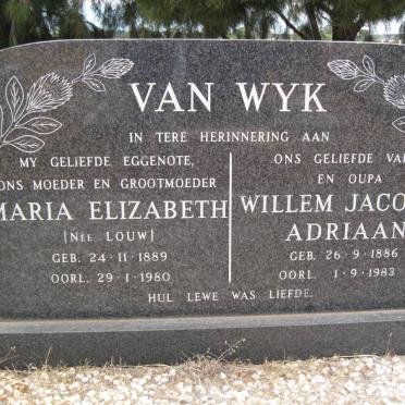 WYK Willem Jacobus Adriaan, van 1886-1983 &amp; Maria Elizabeth LOUW 1889-1980