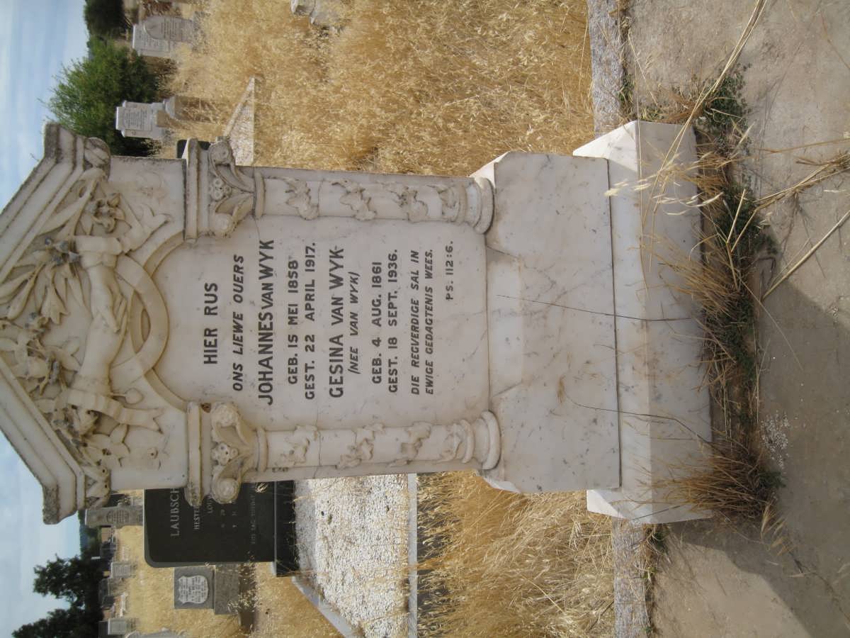 WYK Johannes, van 1858-1917 &amp; Gesina VAN WYK 1861-1936