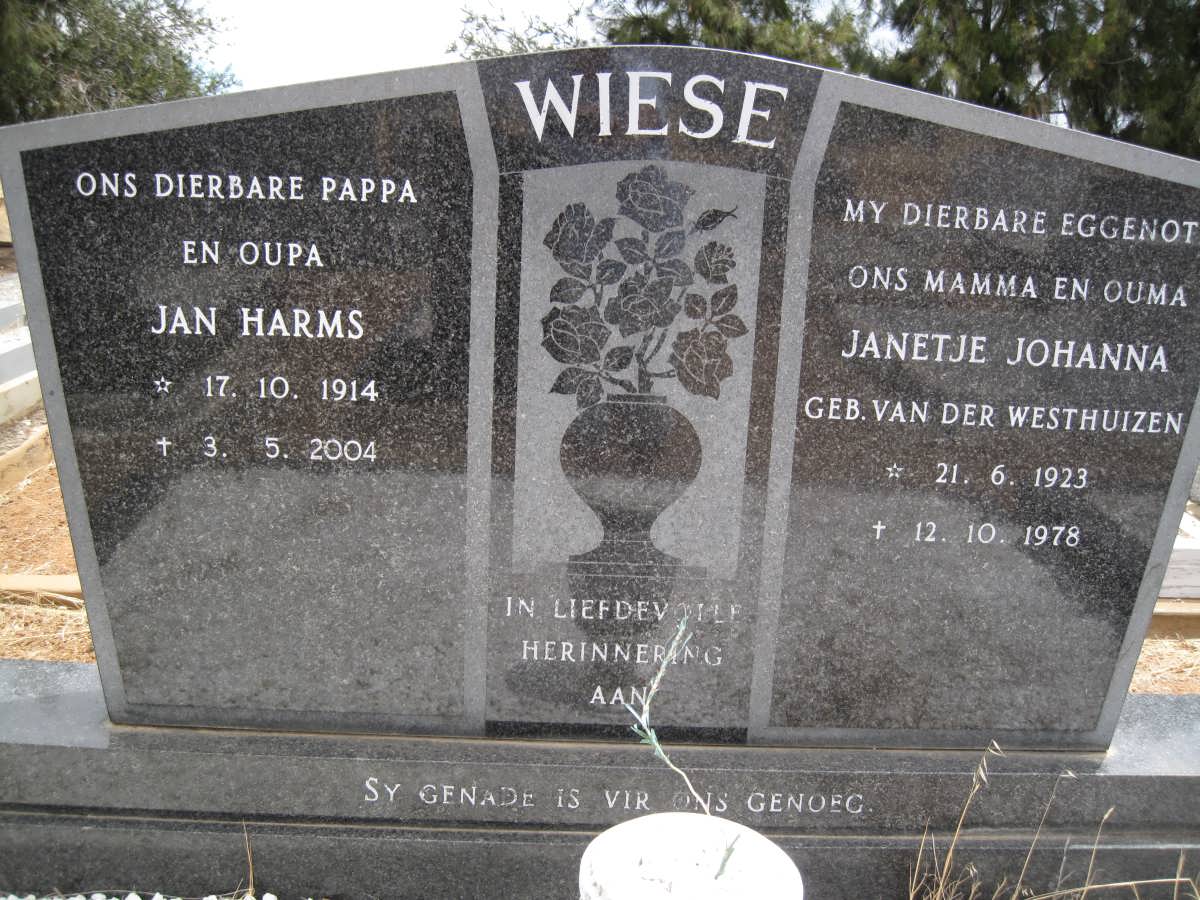 WIESE Jan Harms 1914-2004 &amp; Janetje Johanna VAN DER WESTHUIZEN 1923-1978