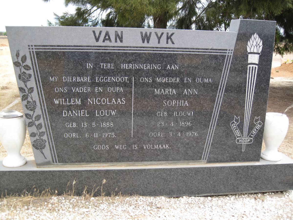 WYK Willem Nicolaas Daniel Louw, van 1888-1975 &amp; Maria Ann Sophia LOUW 1896-1976