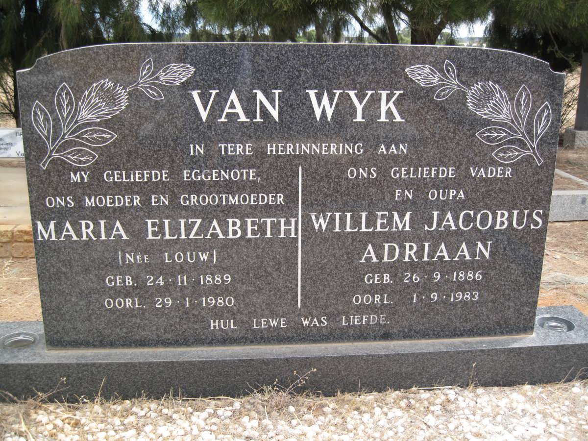 WYK Willem Jacobus Adriaan, van 1886-1983 &amp; Maria Elizabeth LOUW 1889-1980