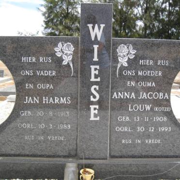 WIESE Jan Harms 1913-1983 &amp; Anna Jacoba LOUW nee KOTZE 1908-1993 