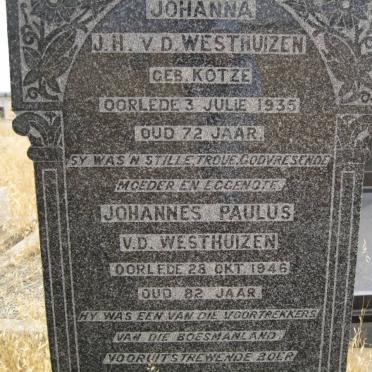 WESTHUIZEN Johannes Paulus, v.d. -1946 &amp; Johanna J.H. KOTZE -1935