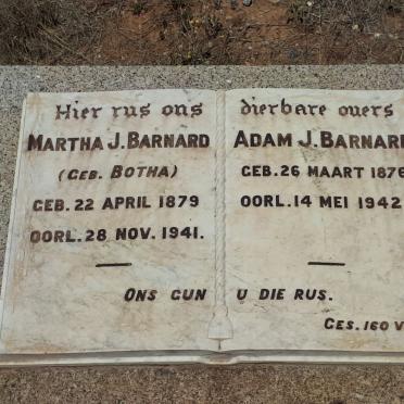BARNARD Adam J. 1876-1942 &amp; Martha J. BOTHA 1879-1941