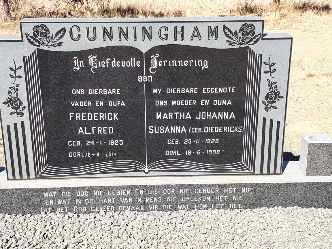 CUNNINGHAM Frederick Alfred 1925-2014 &amp; Martha Johanna Susanna DIEDERICKS 1928-1998