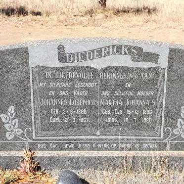 DIEDERICKS Johannes Lodewicus 1896-1967 &amp; Martha Johanna S. ELS 1886-1968