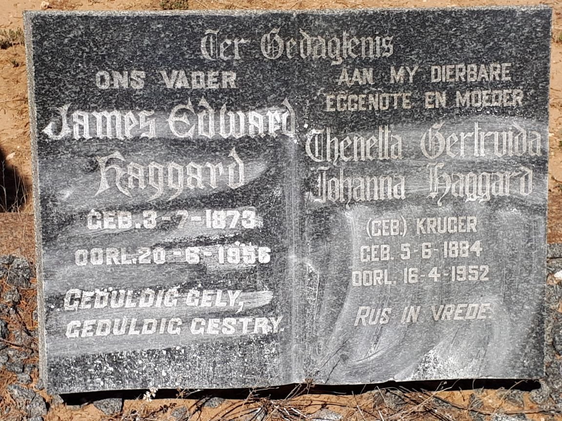 HAGGARD James Edward 1873-1956 &amp; Thenetta Gertruida Johanna KRUGER 1884-1952