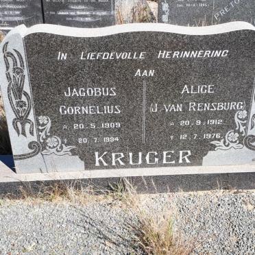 KRUGER Jacobus Cornelius 1909-1994 &amp; Alice J.V. RENSBURG 1912-1976