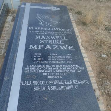 MFAZWE Maxwell Strike 1961-2021 &amp; Thembeka Pandora 1958-2017