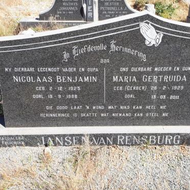 RENSBURG Nicolaas Benjamin, Jansen van 1925-1988 &amp; Maria Gertruida GERBER 1929-2011