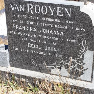 ROOYEN Cecil John, van 1941-1988 &amp; Francina Johanna WILLEMSE 1943-1981