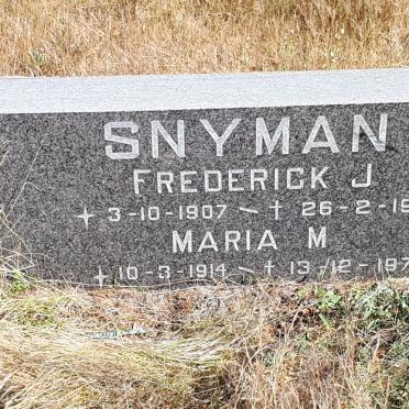 SNYMAN Frederick J. 1907-1978 &amp; Maria M. 1914-1977