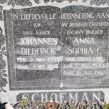 SCHOEMAN Johannes Diederick 1883-1968 &amp; Anna Sophia C. CRAUCAMP 1883-1962