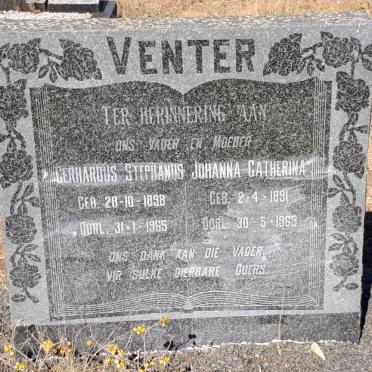 VENTER Gerhardus Stephanus 1898-1965 &amp; Johanna Catherina 1891-1963