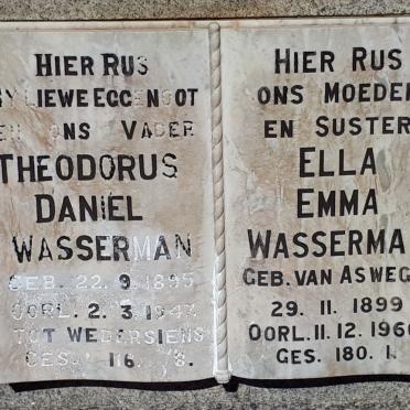 WASSERMAN Theodorus Daniel 1895-1947 &amp; Ella Emma VAN ASWEGEN 1899-1966
