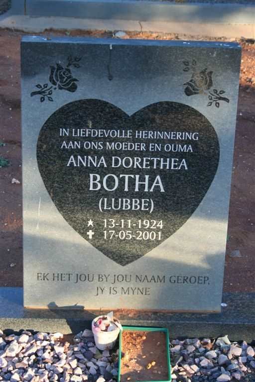 BOTHA Anna Doretha nee LUBBE 1924-2001