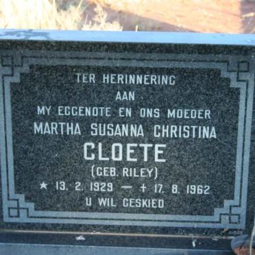CLOETE Martha Susanna Christina nee RILEY 1929-1962