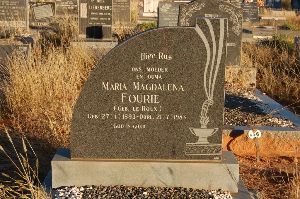 FOURIE Maria Magdalena nee LE ROUX 1893-1983