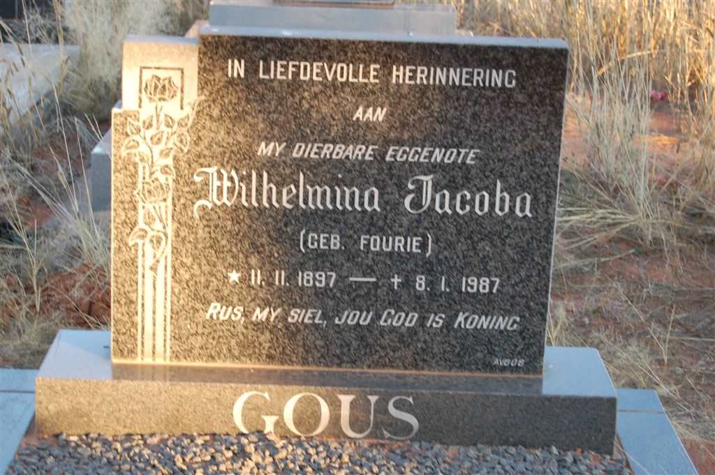 GOUS Wilhelmina Jacoba nee FOURIE 1897-1987