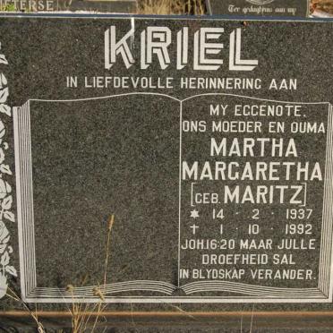 KRIEL Martha Margaretha nee MARITZ 1937-1992