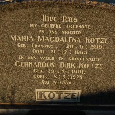 KOTZE Gerhardus Dirk 1901-1978 &amp; Maria Magdalena ERASMUS 1899-1963