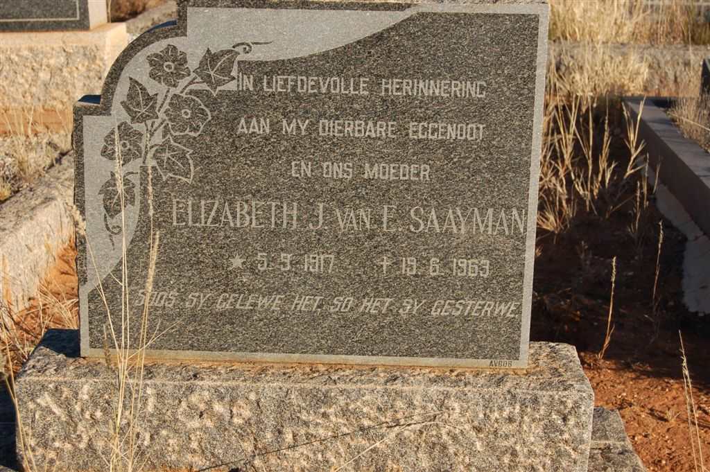 SAAYMAN Elizabeth J. van E. 1917-1963