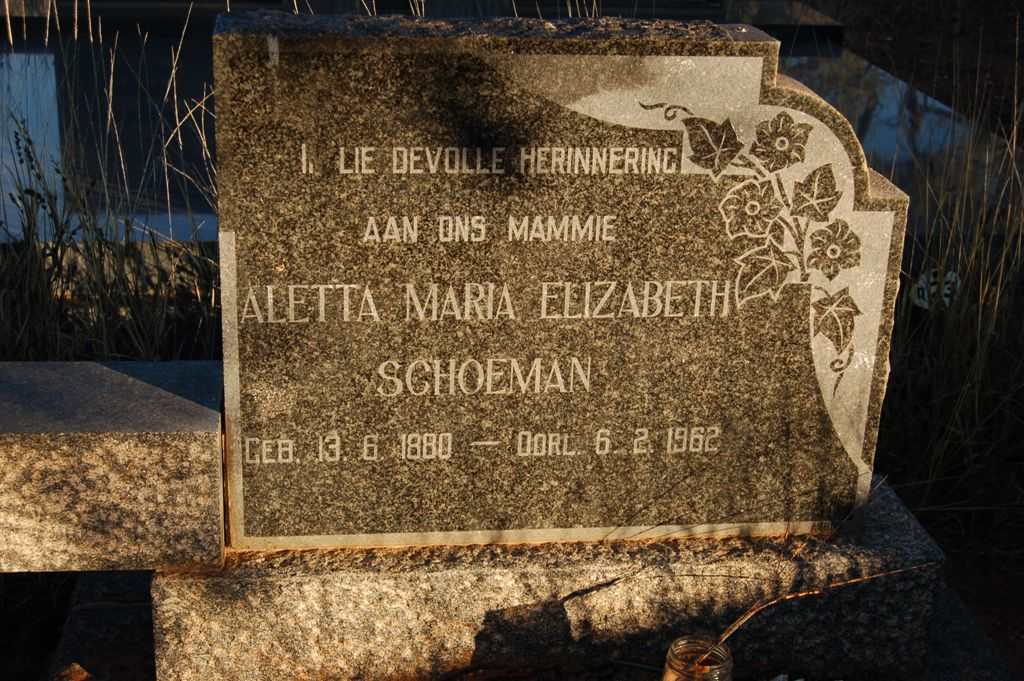 SCHOEMAN Aletta Maria Elizabeth 1880-1962