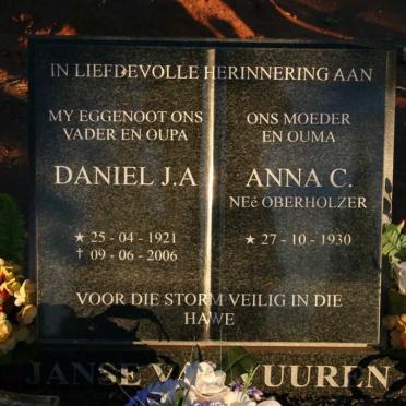VUUREN Daniel, Janse van 1921-2006 &amp; Anna C. OBERHOLZER 1930-