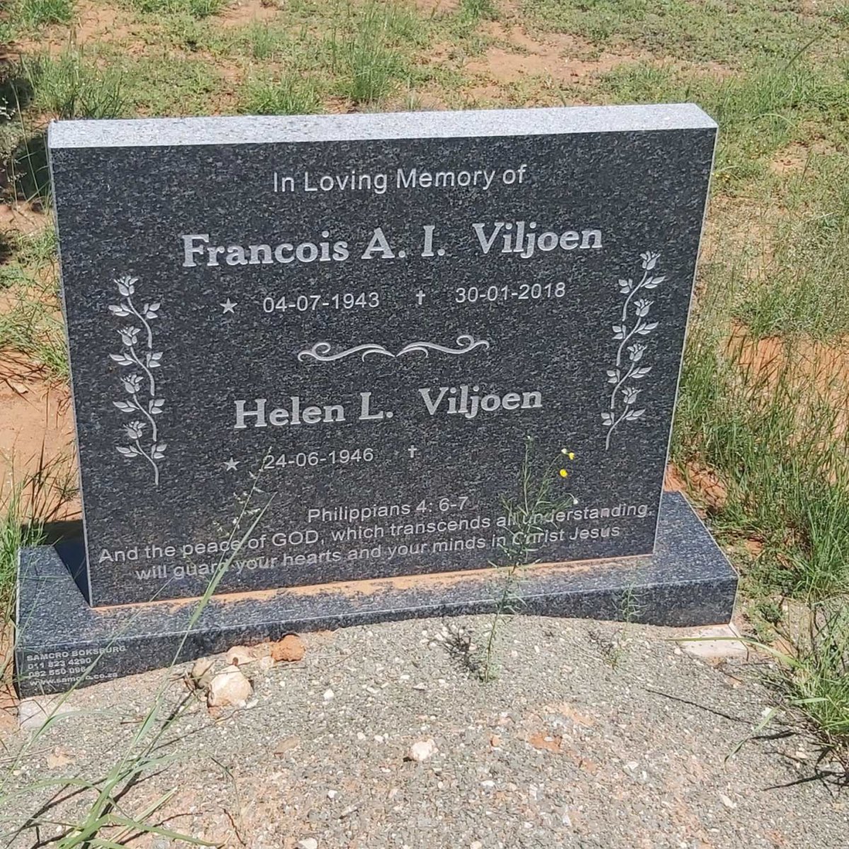 VILJOEN Francois A.I. 1943-2018 &amp; Helen L. 1946-