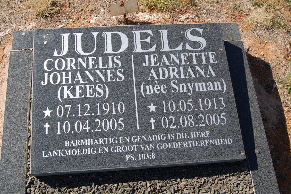 JUDELS Cornelis Johannes 1910-2005 &amp; Jeanette Adriana SNYMAN 1913-2005