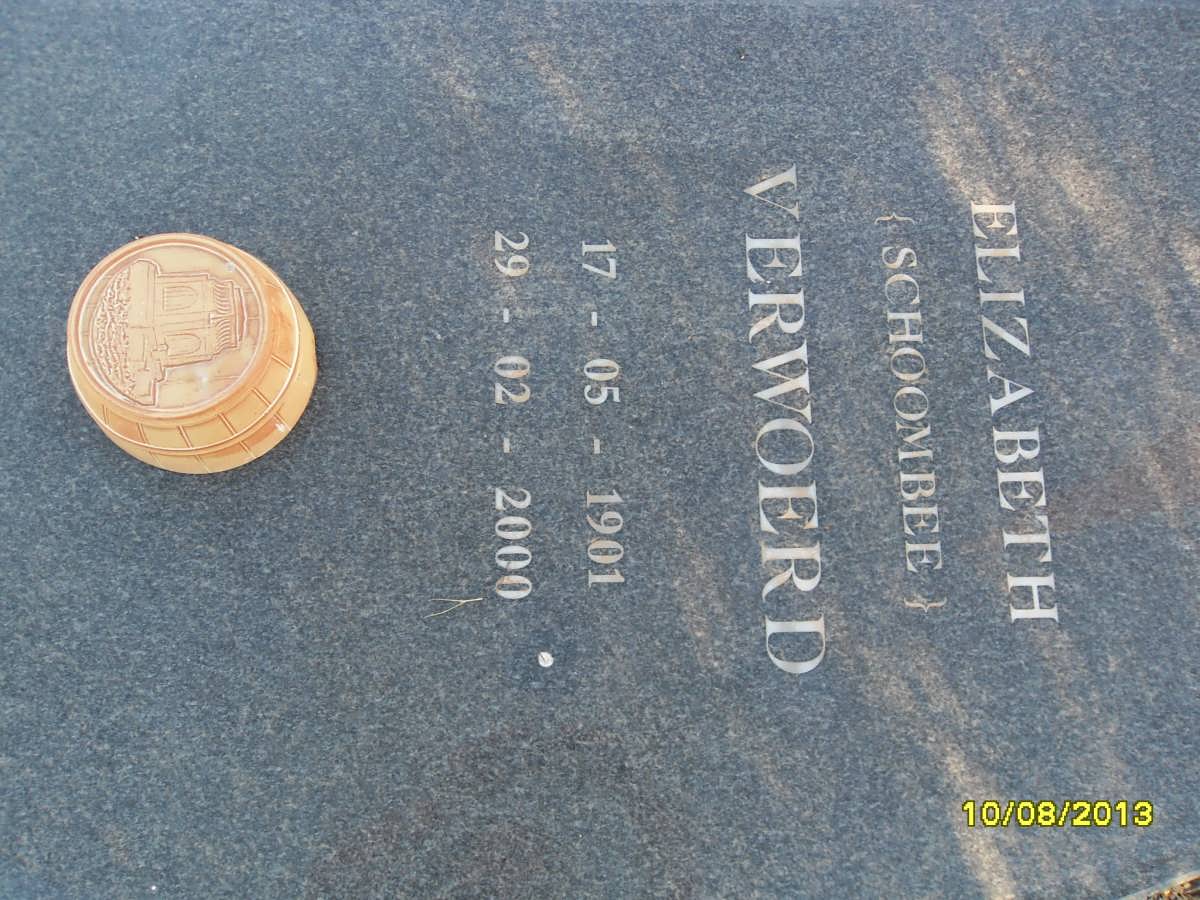 VERWOERD Elizabeth nee SCHOOMBEE 1901-2000