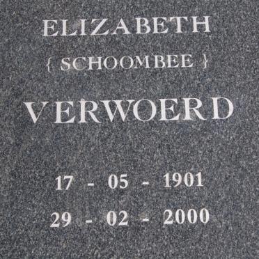 VERWOERD Elizabeth nee SCHOOMBEE 1901-2000