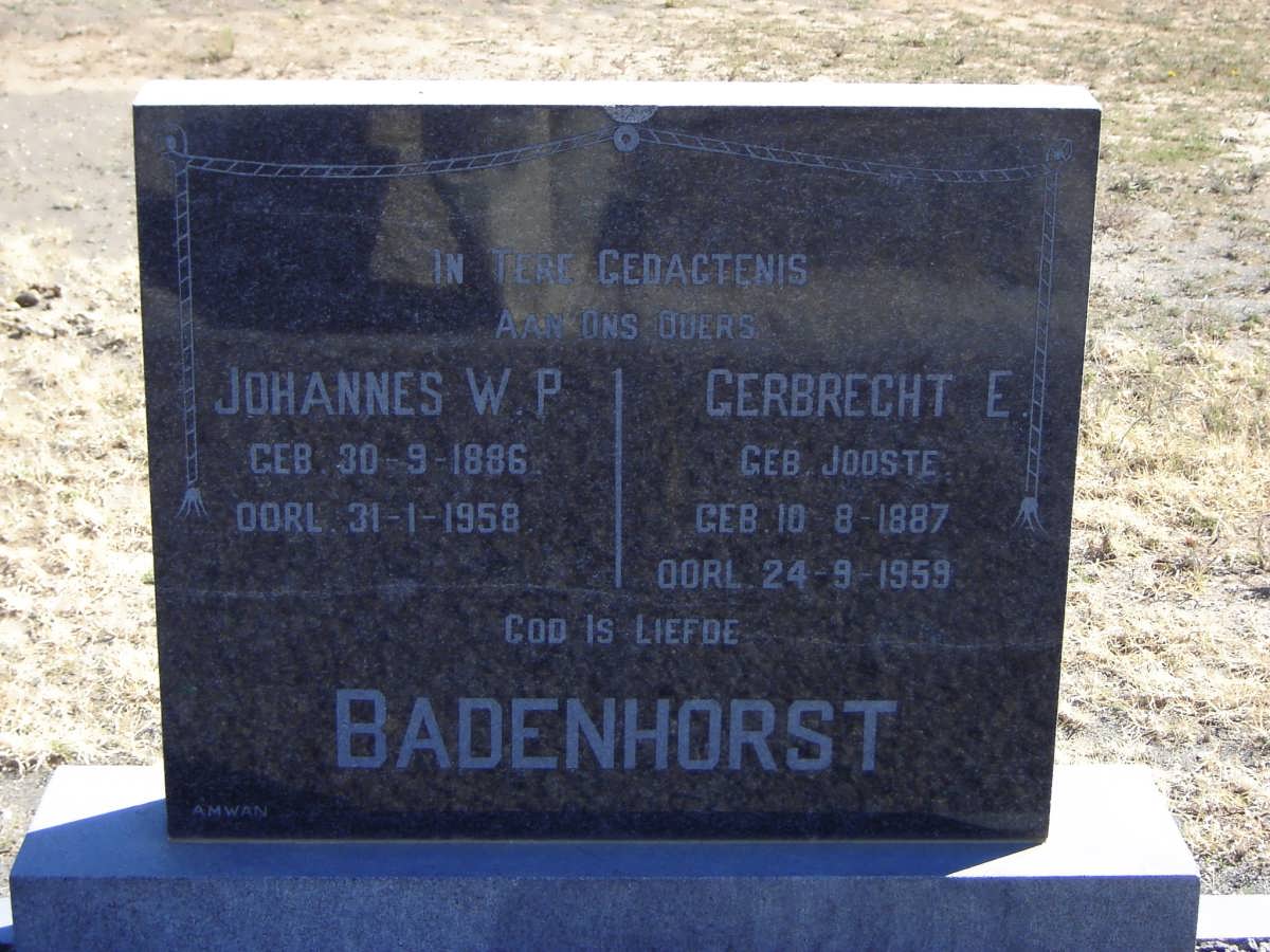 BADENHORST Johannes W.P. 1886-1958 &amp; Gerbrecht E. JOOSTE 1887-1959